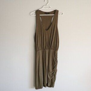 Banana Republic Women's Sz M Green Sleeveless Ruched Stretch Slit Midi Dress